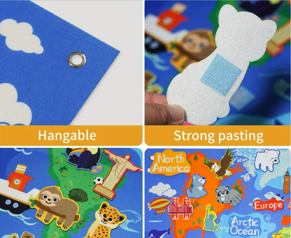 Juego de Geografía para Niños – Mapa del Mundo en Fieltro 45 Piezas Educativas