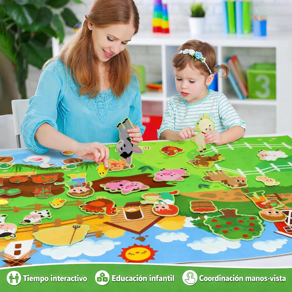 Tablero de Granja en Fieltro para Niños – Juguete Educativo Interactivo