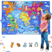 Juego de Geografía para Niños – Mapa del Mundo en Fieltro 45 Piezas Educativas